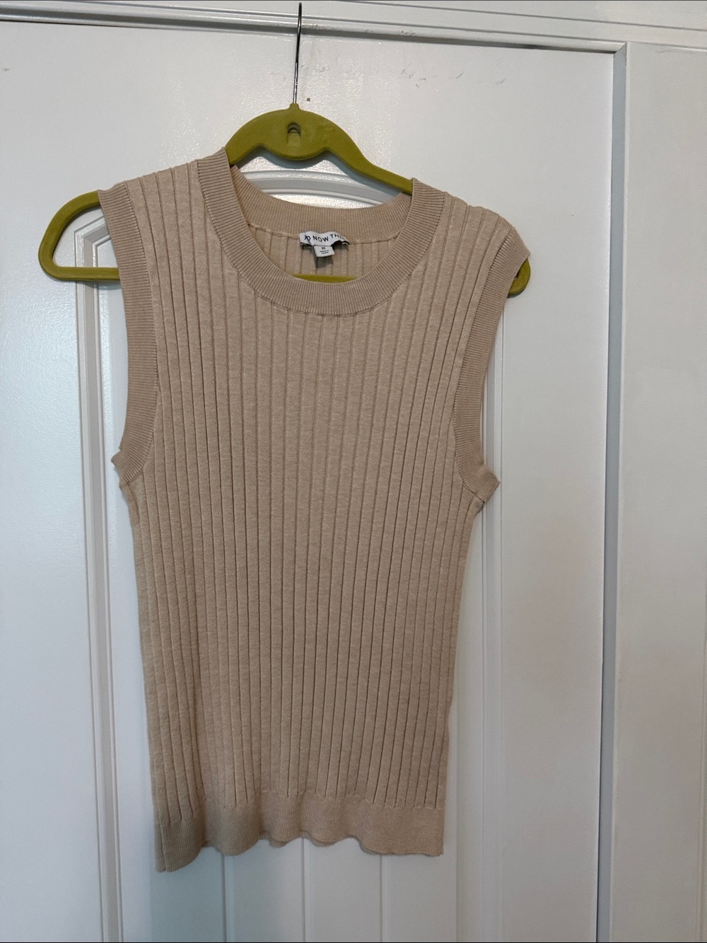 Sleeveless Ribbed Knit Top - Beige